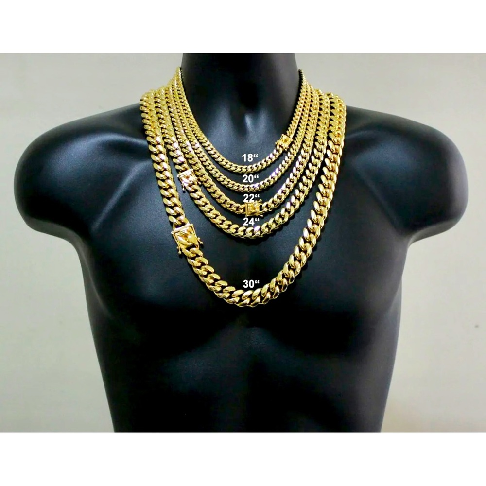 Men's 20” Miami Cuban Link Chain Solid 14k Gold Plated Stainless Steel